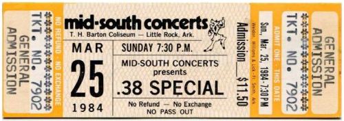 Golden Earring with 38 Special show ticket Little Rock - T. H. Barton Coliseum.